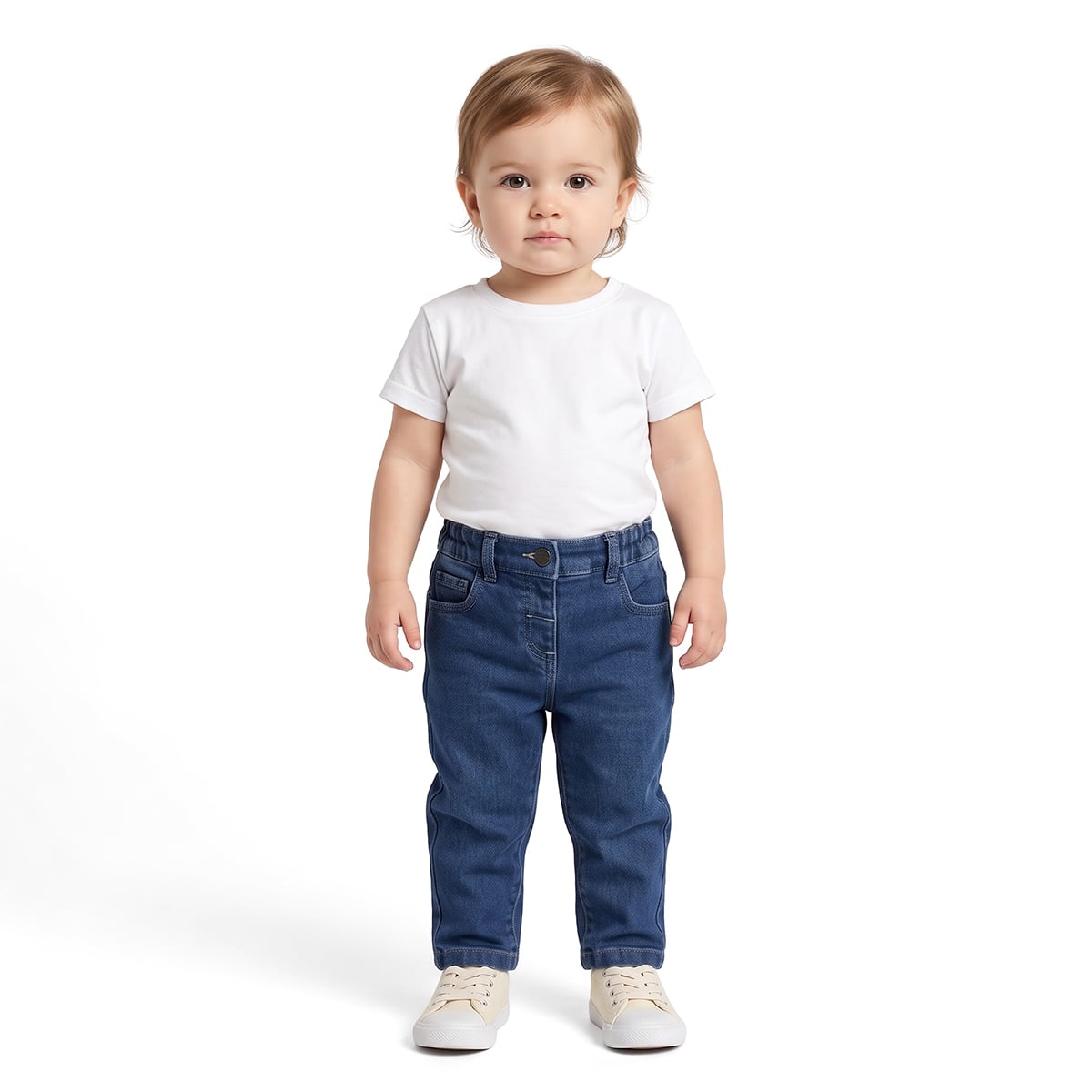 Baby Girls Blue Cotton Denim Pants Regular Fit Casual Wear