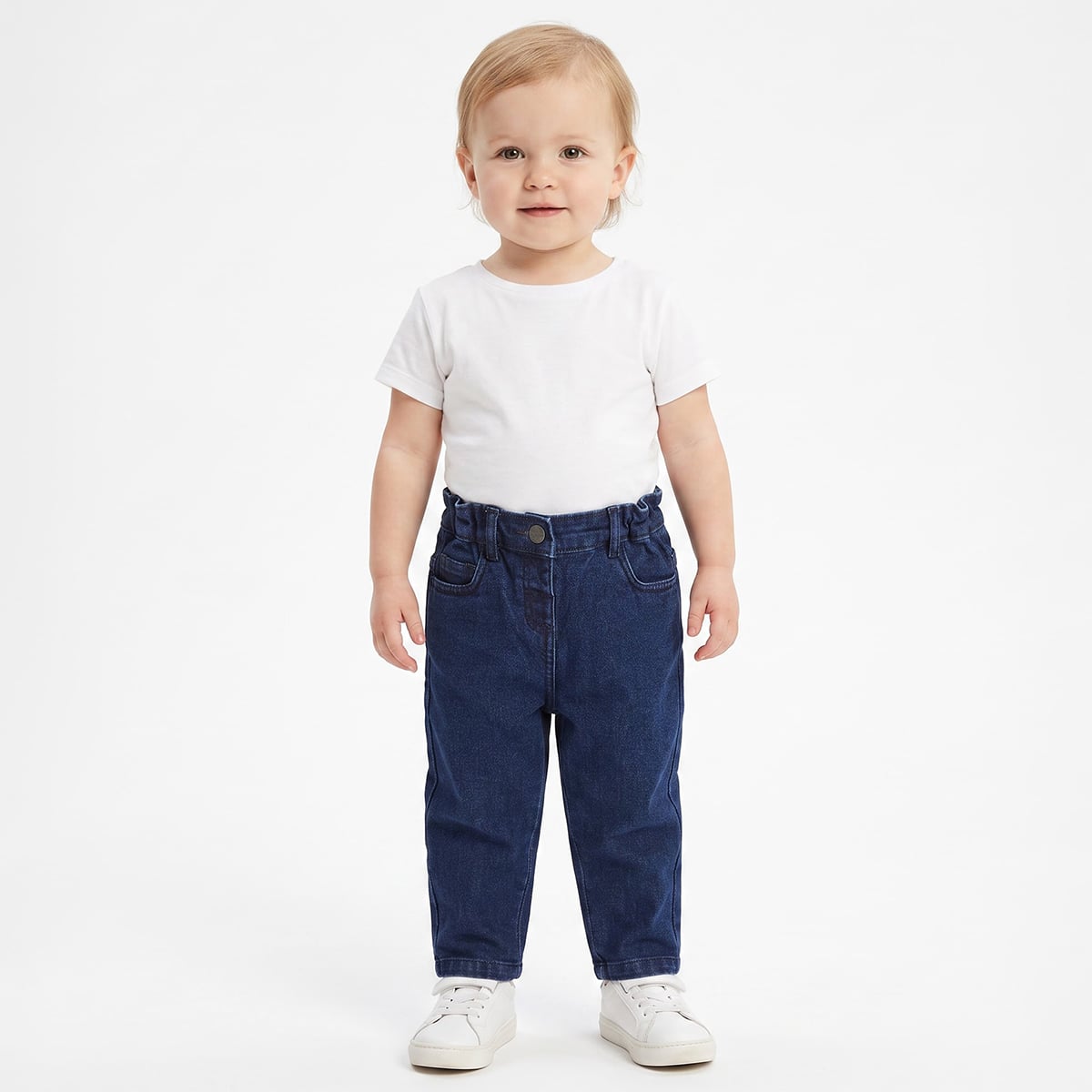 Baby Girls Dark Blue Denim Pants Regular Fit Casual Wear