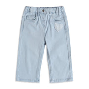 Baby Girls Light Blue Cotton Denim Heart Applique Pant Regular Fit Casual Wear