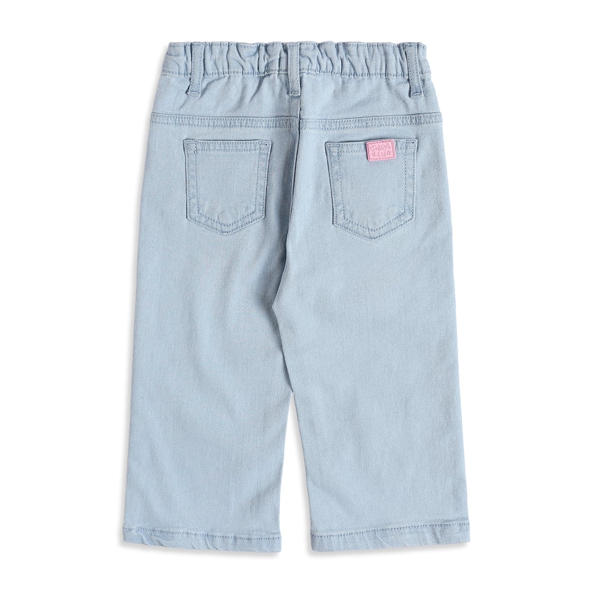 Baby Girls Light Blue Cotton Denim Heart Applique Pant Regular Fit Casual Wear