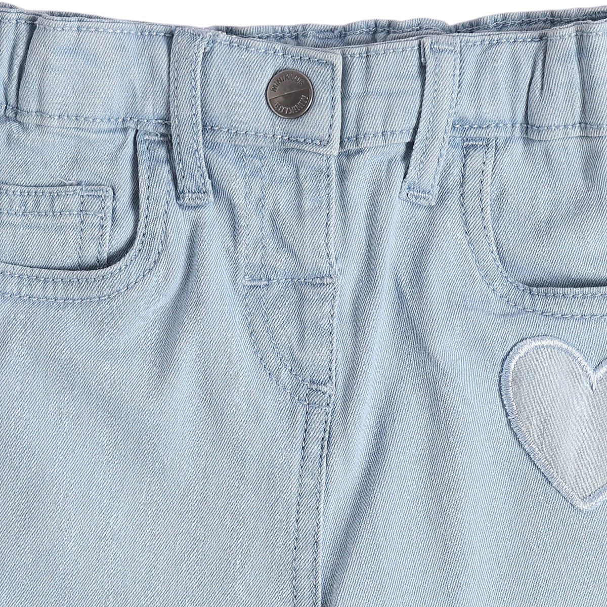 Baby Girls Light Blue Cotton Denim Heart Applique Pant Regular Fit Casual Wear