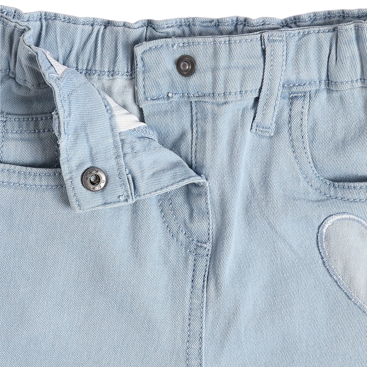 Baby Girls Light Blue Cotton Denim Heart Applique Pant Regular Fit Casual Wear