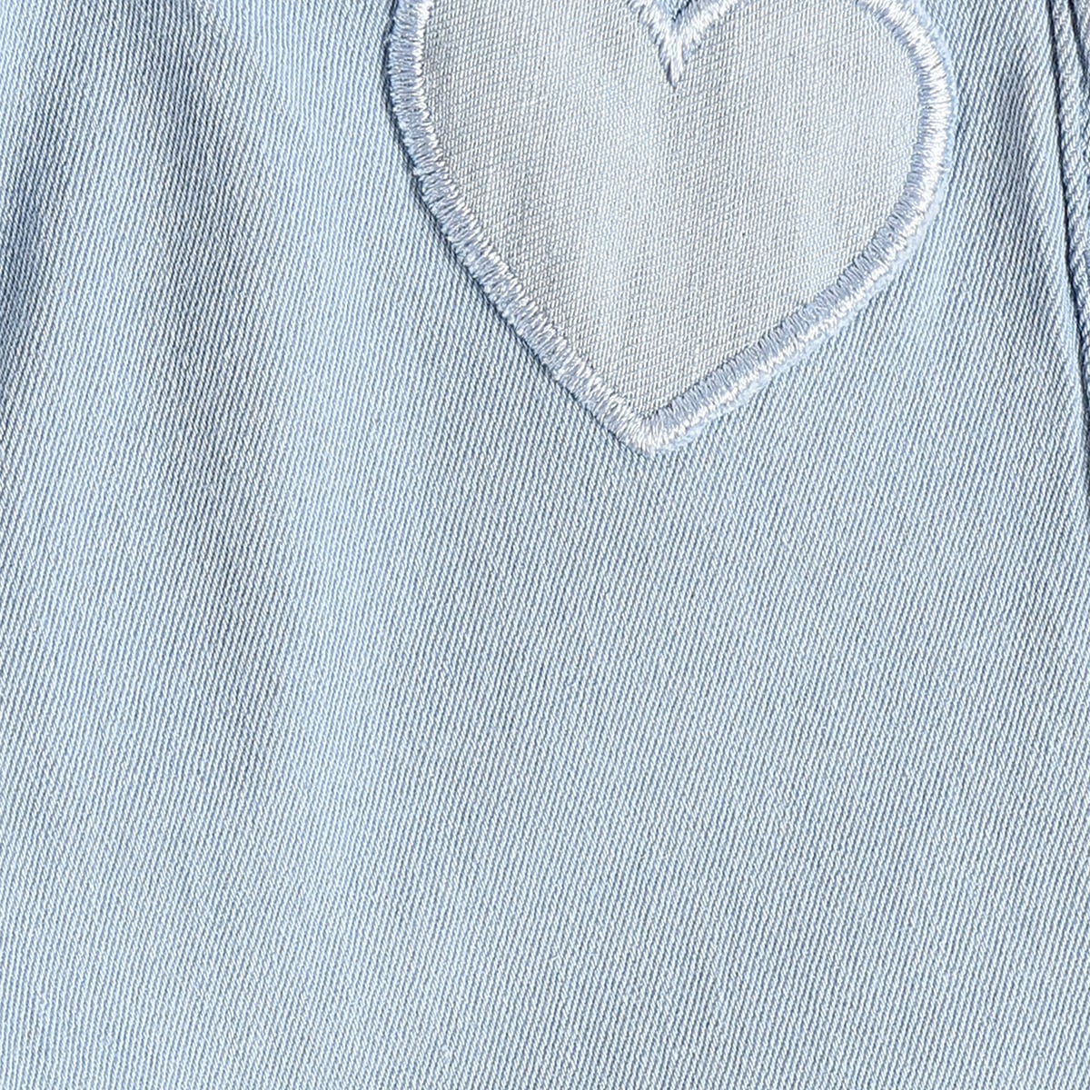 Baby Girls Light Blue Cotton Denim Heart Applique Pant Regular Fit Casual Wear