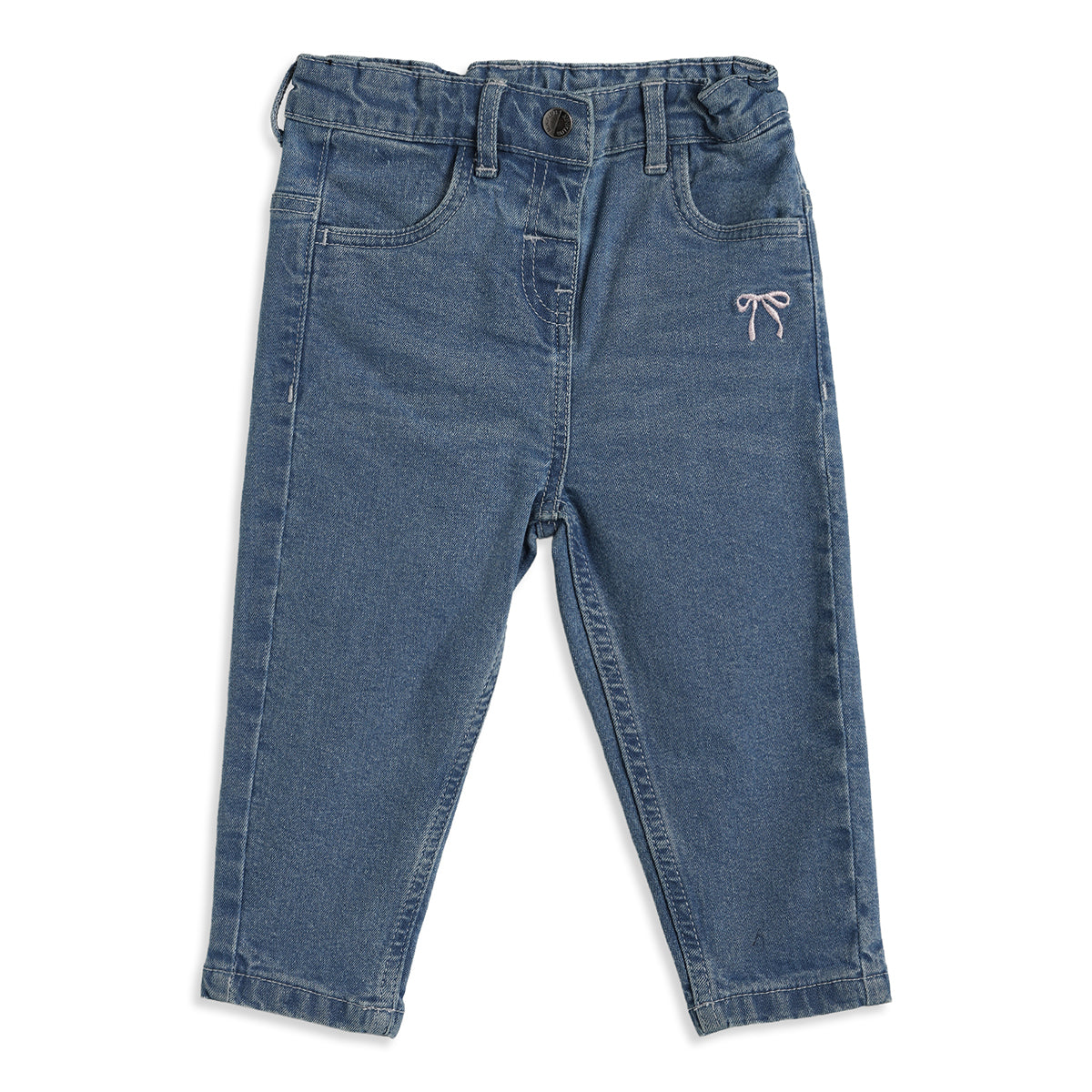 Baby Girls Blue Cotton Denim Pant Regular Fit Casual Wear
