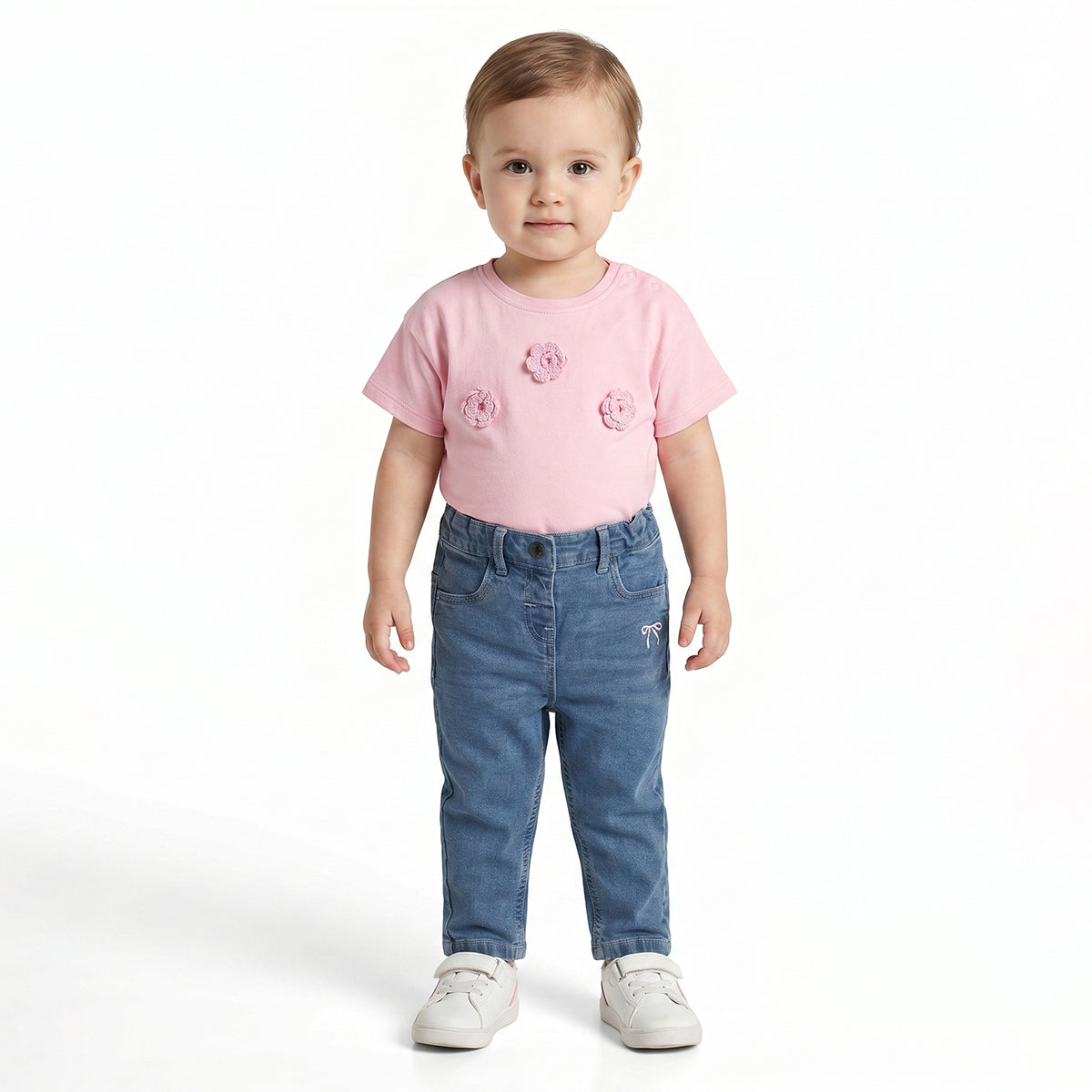 Baby Girls Blue Cotton Denim Pant Regular Fit Casual Wear