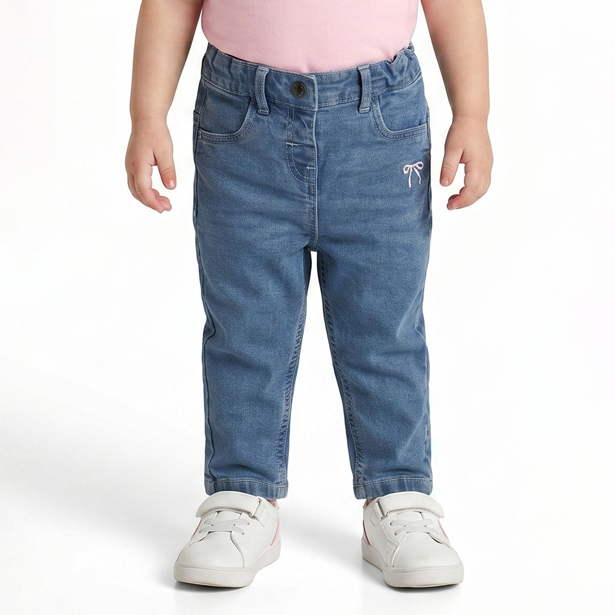Baby Girls Blue Cotton Denim Pant Regular Fit Casual Wear