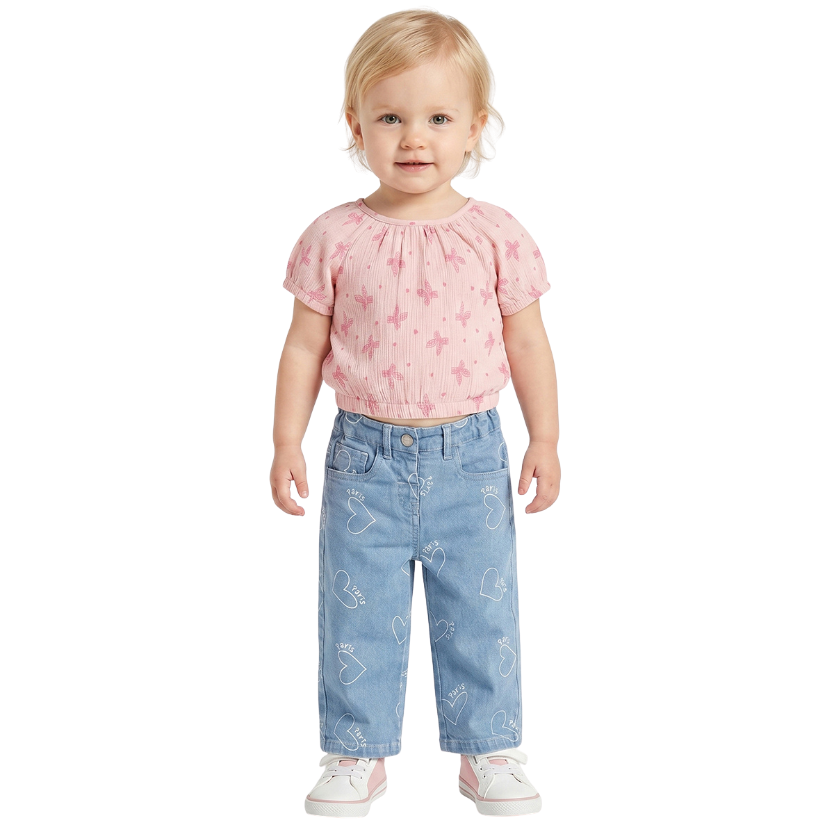 Baby Girls Blue Cotton Printed Denim Pants Baby Casual Denim Pants