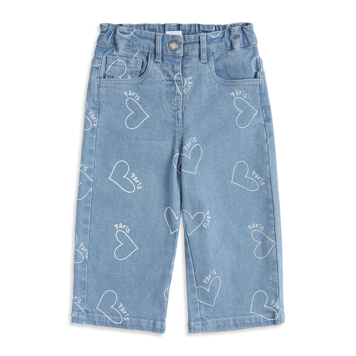 Baby Girls Blue Cotton Printed Denim Pants Regular Fit Baby Casual Denim Pants
