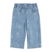 Baby Girls Blue Cotton Printed Denim Pants Regular Fit Baby Casual Denim Pants