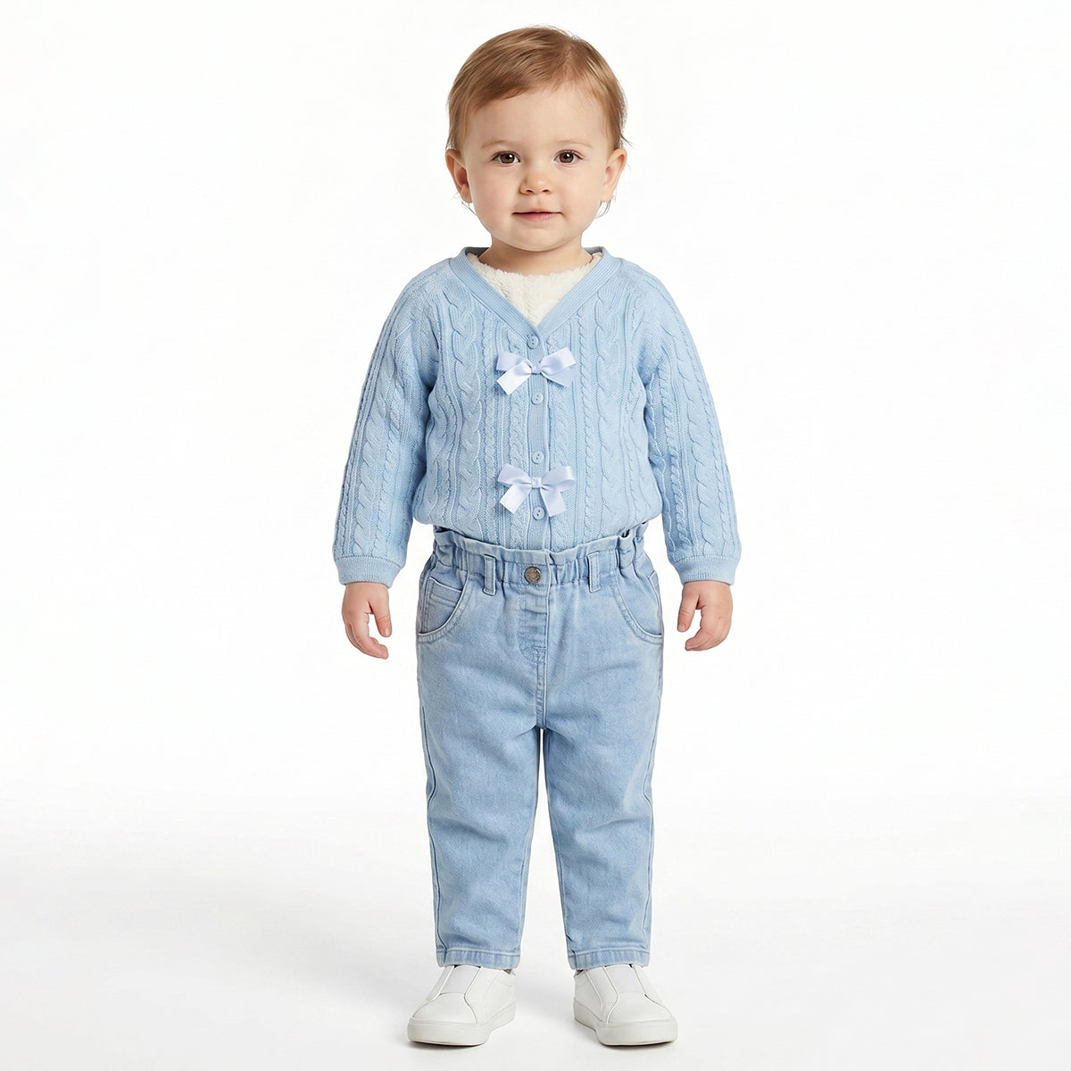 Baby Girls Light Blue Cotton Denim Pant Regular Fit Casual Denim Pant