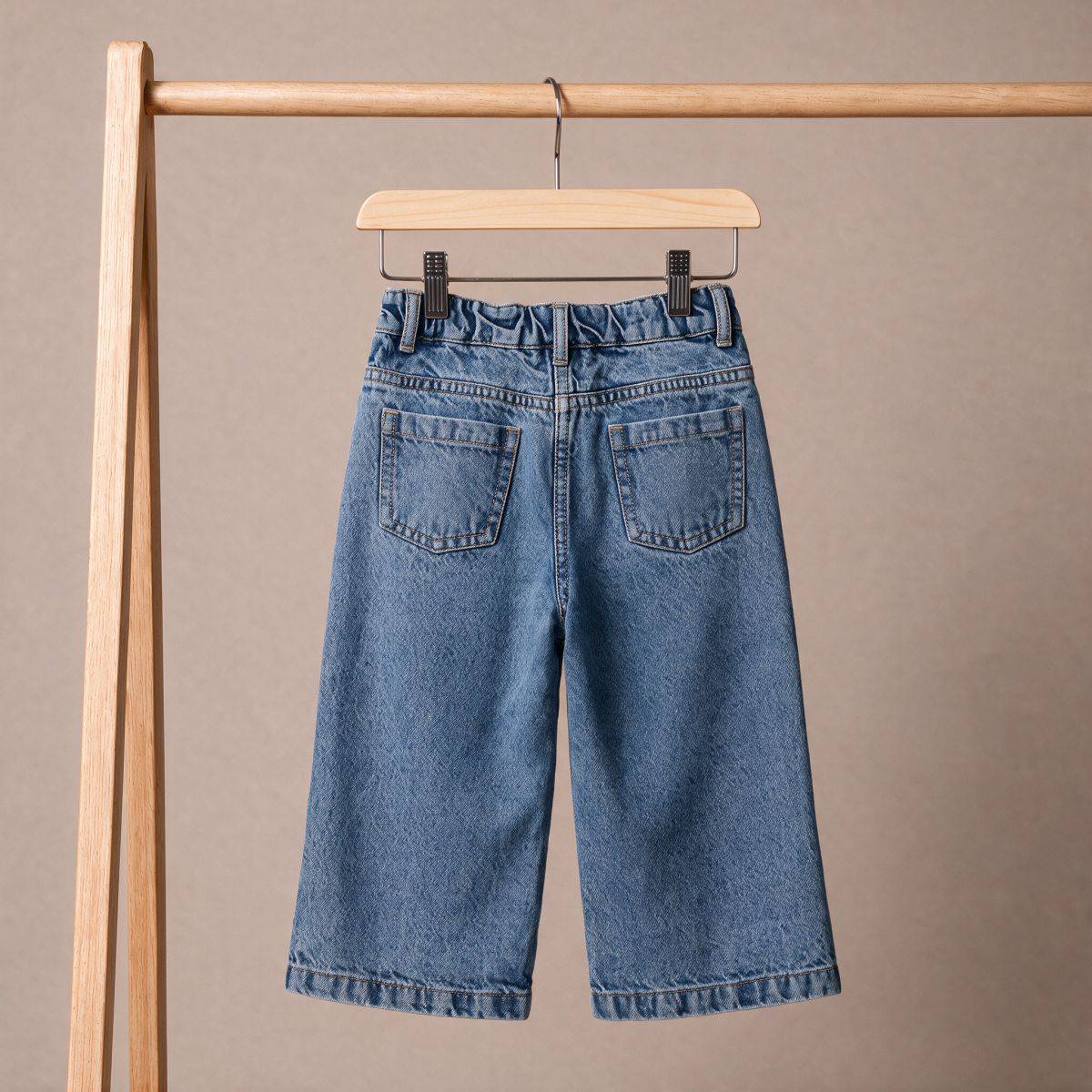 Baby Girls Blue Cotton Floral Embroidered Denim Pant Regular Fit Casual Wear