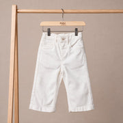 Baby Girls White Cotton Denim Bow Printed Wide-Leg Pant Pack Of 1 Regular Fit Casual Wear