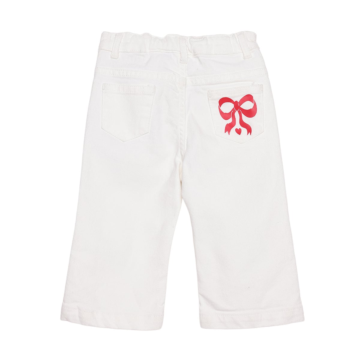 Baby Girls White Cotton Denim Bow Printed Wide-Leg Pant Pack Of 1 Regular Fit Casual Wear