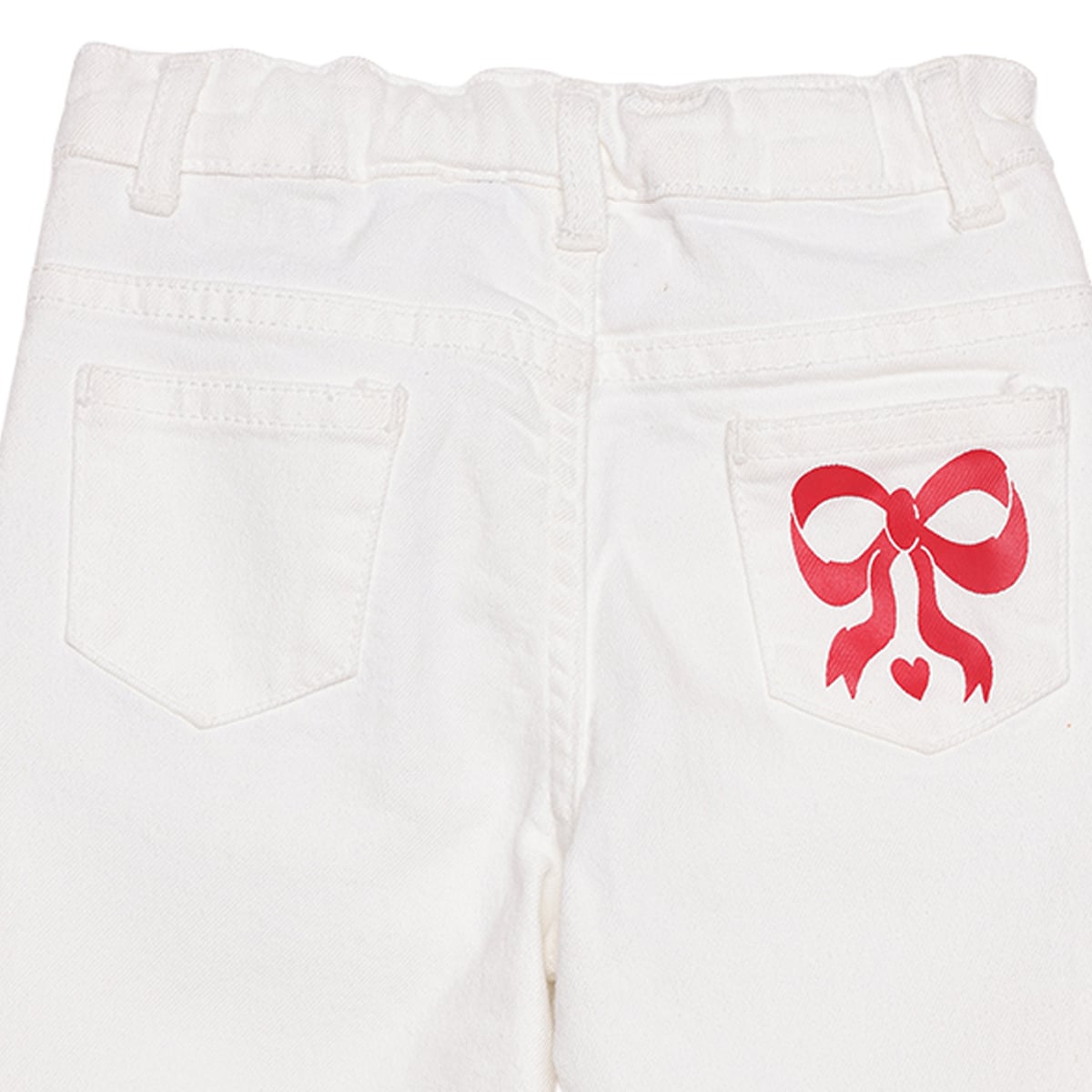 Baby Girls White Cotton Denim Bow Printed Wide-Leg Pant Pack Of 1 Regular Fit Casual Wear