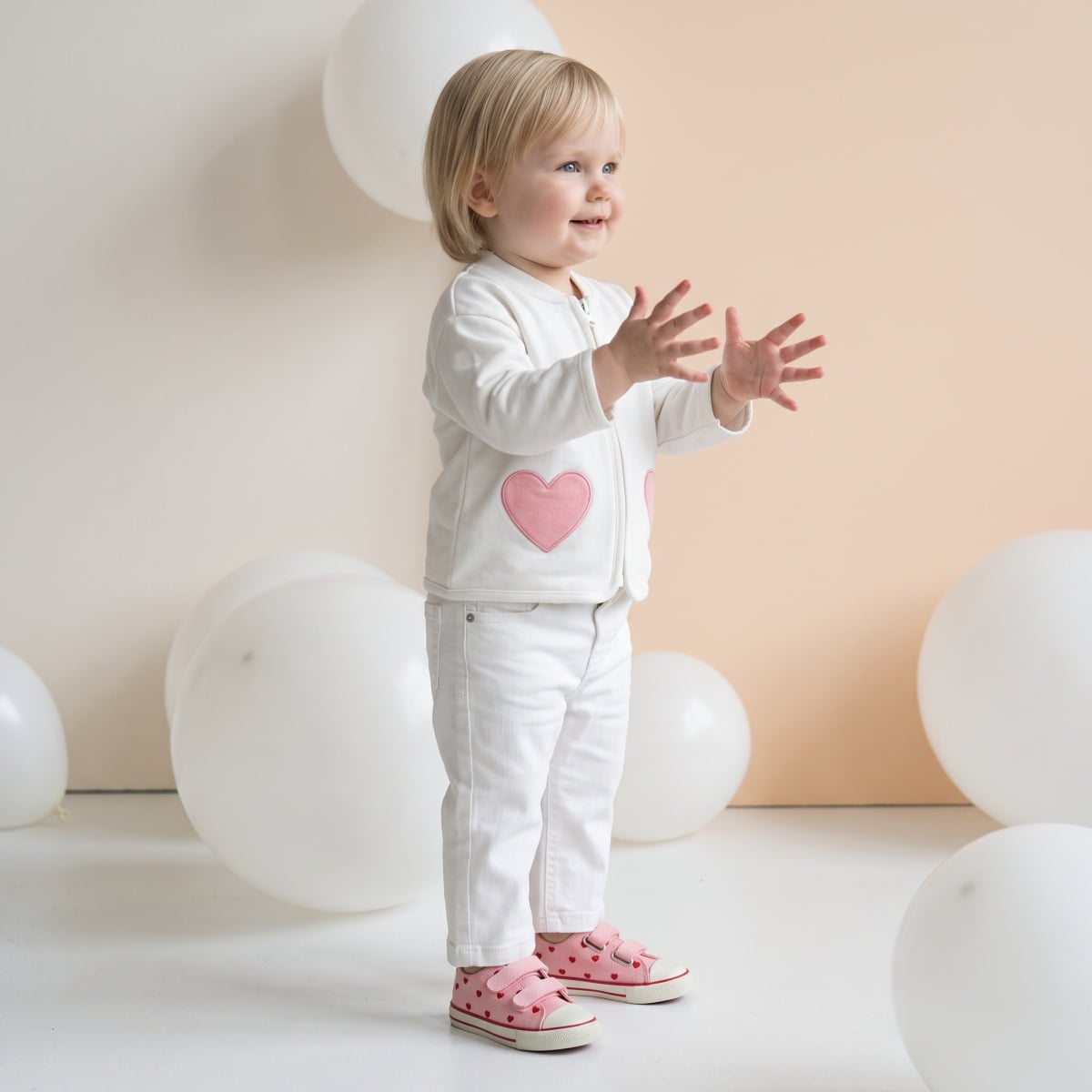 Baby Girls White Cotton Denim Bow Printed Wide-Leg Pant Pack Of 1 Regular Fit Casual Wear