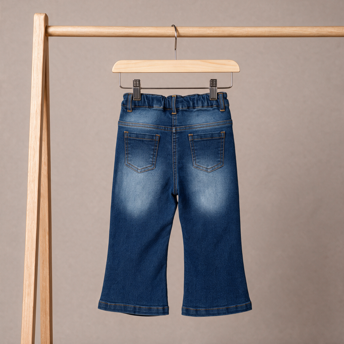 Baby Girls Blue Cotton Heart Embroidered Flared Denim Pant Regular Fit Casual Wear