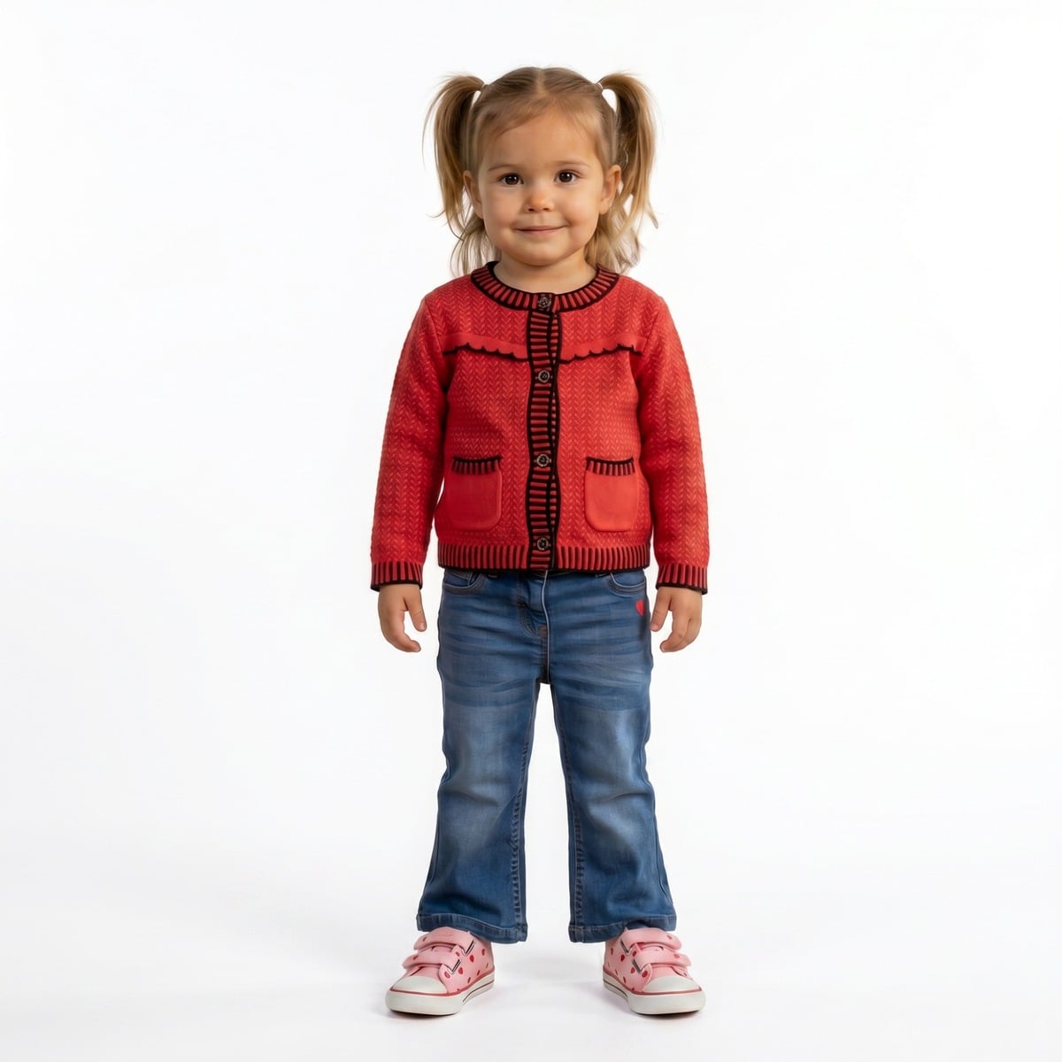 Baby Girls Blue Cotton Heart Embroidered Flared Denim Pant Regular Fit Casual Wear