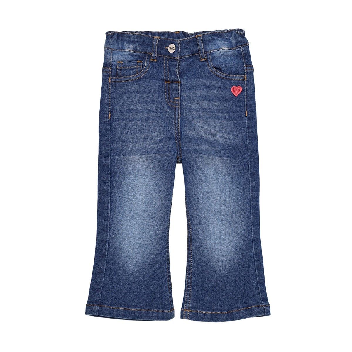Baby Girls Blue Cotton Heart Embroidered Flared Denim Pant Regular Fit Casual Wear