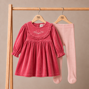 Baby Girls Pink Cotton Blend Dress with Tights Set Regular Fit Party Wear