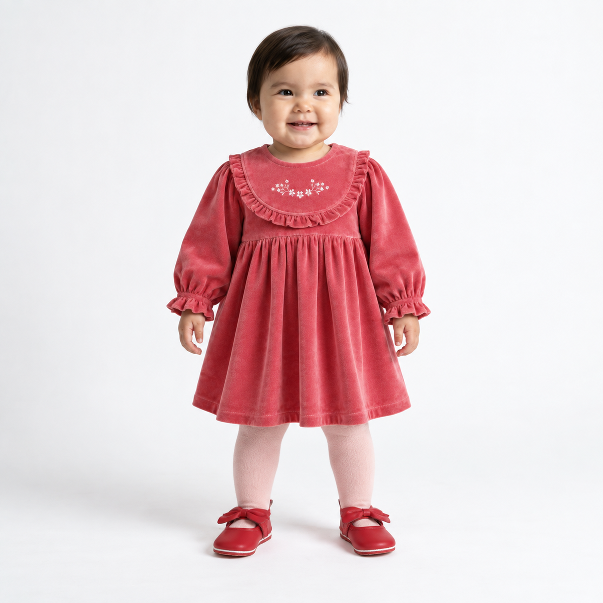Baby Girls Pink Cotton Blend Dress with Tights Set Regular Fit Party Wear