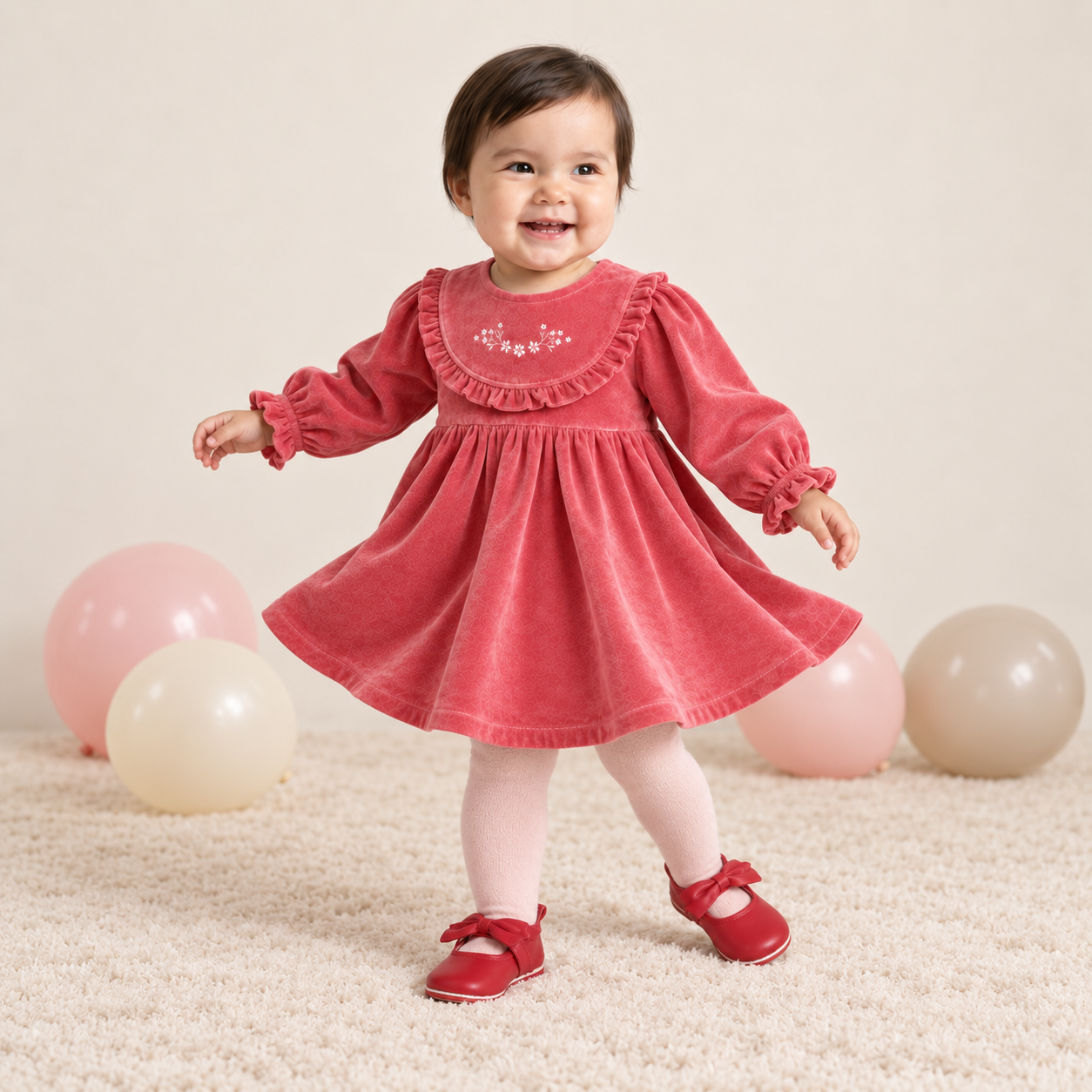 Baby Girls Pink Cotton Blend Dress with Tights Set Regular Fit Party Wear