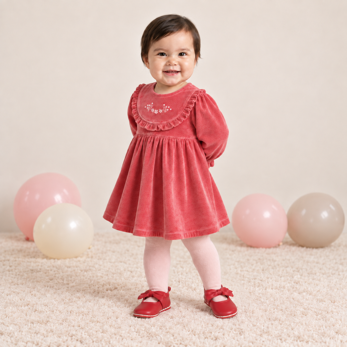 Baby Girls Pink Cotton Blend Dress with Tights Set Regular Fit Party Wear