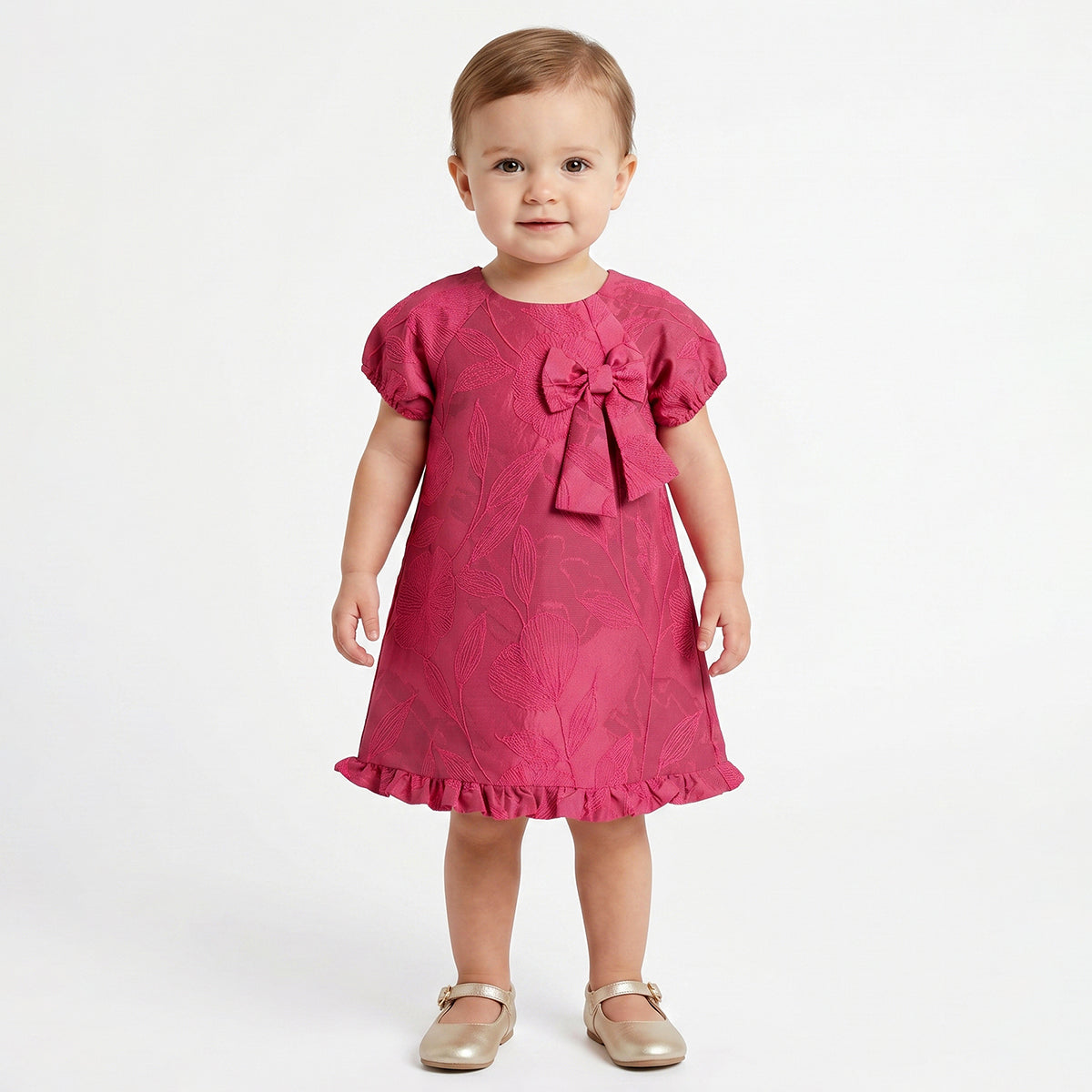 Baby Girls Pink Polyester Floral Party Dress Regular Fit Occasion Dress