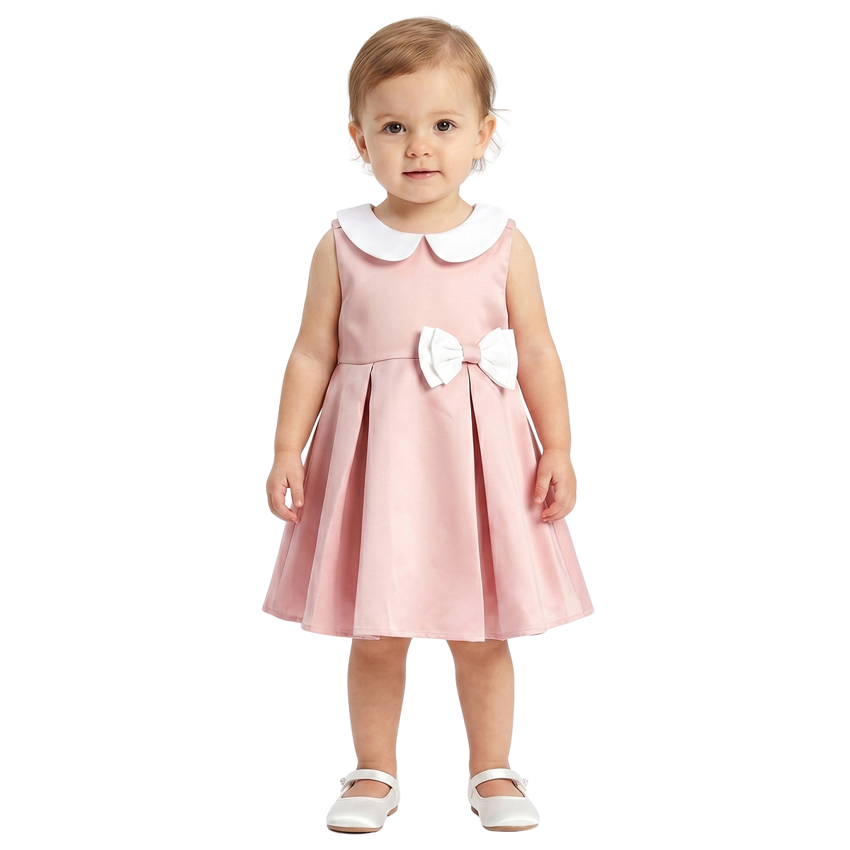 Baby Girls Peach Polyester Party Dress Regular Fit Occasion Dress