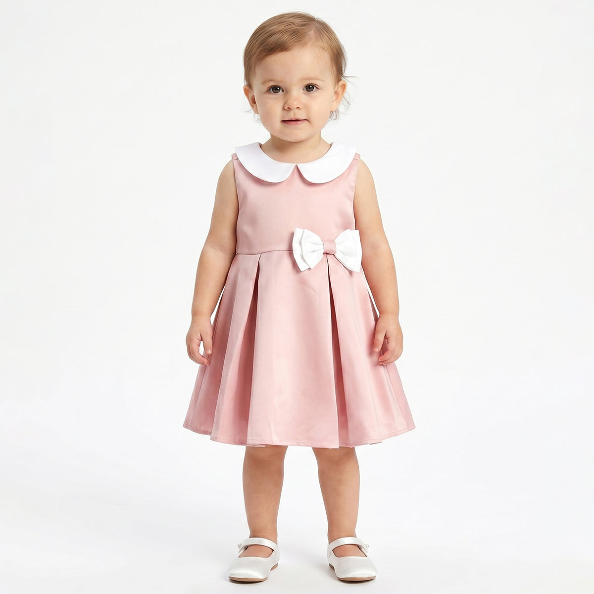 Baby Girls Peach Polyester Party Dress Regular Fit Occasion Dress