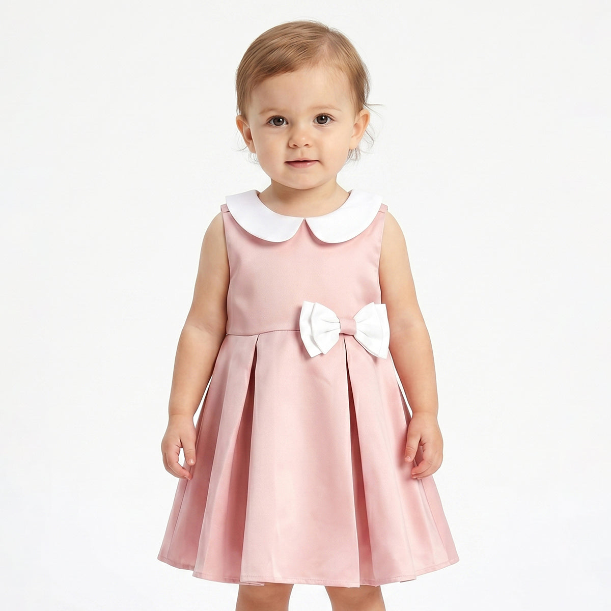 Baby Girls Peach Polyester Party Dress Regular Fit Occasion Dress