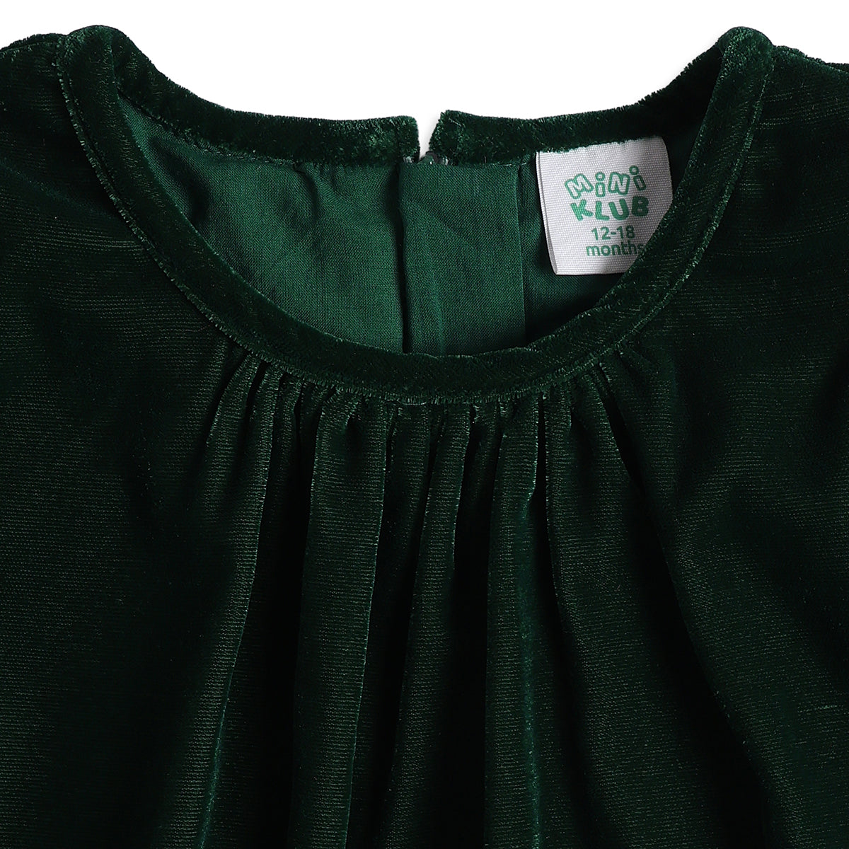 Baby Girls Green Velvet Dress with Headband Regular Fit Party Dress