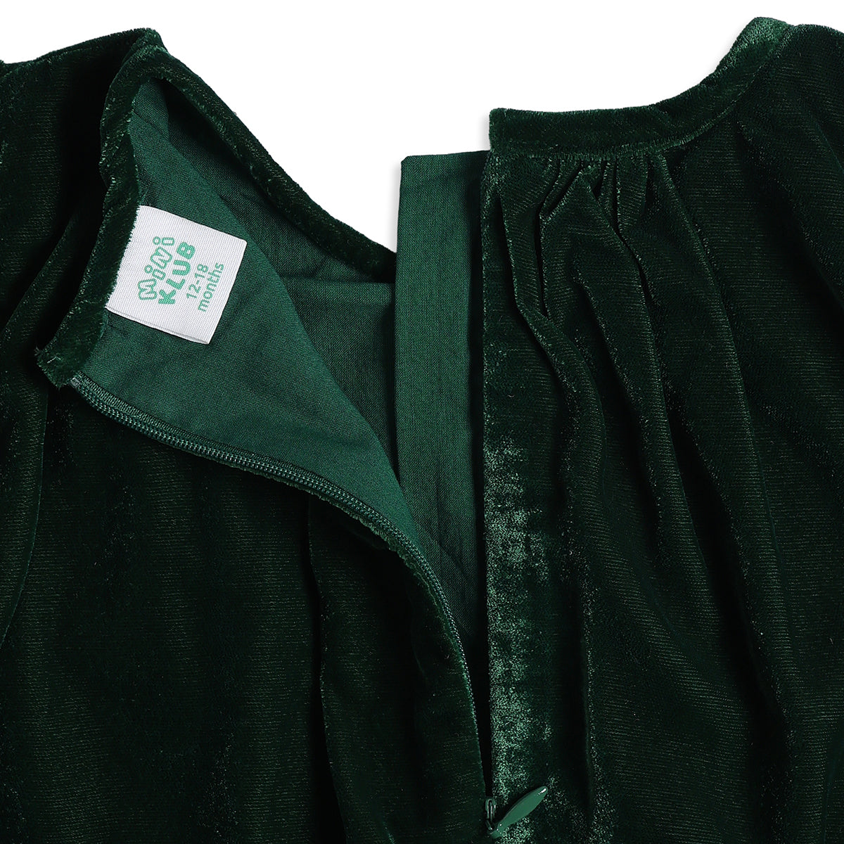 Baby Girls Green Velvet Dress with Headband Regular Fit Party Dress