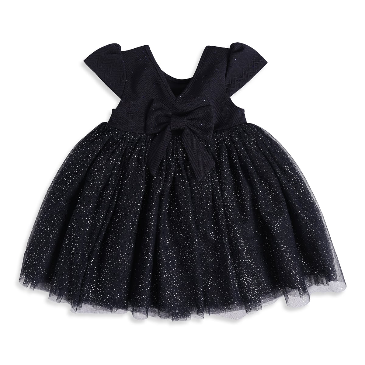 Baby Girls Black Glitter Bow Tulle Dress Regular Fit Party Wear
