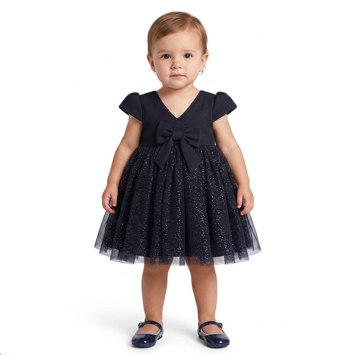 Baby Girls Black Glitter Bow Tulle Dress Regular Fit Party Wear