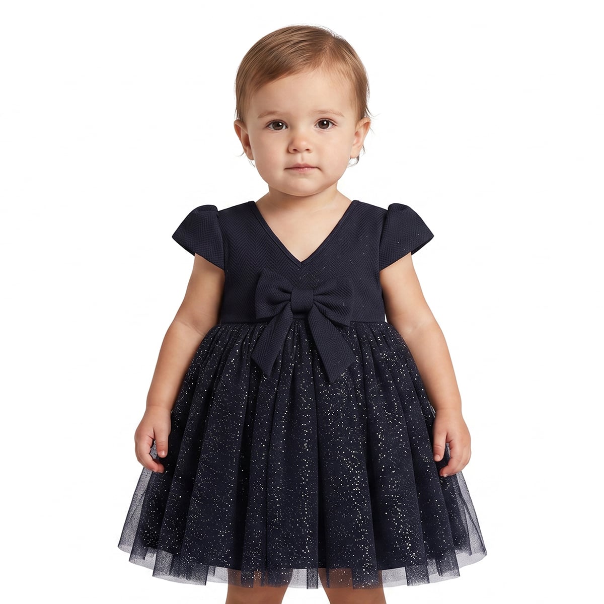 Baby Girls Black Glitter Bow Tulle Dress Regular Fit Party Wear