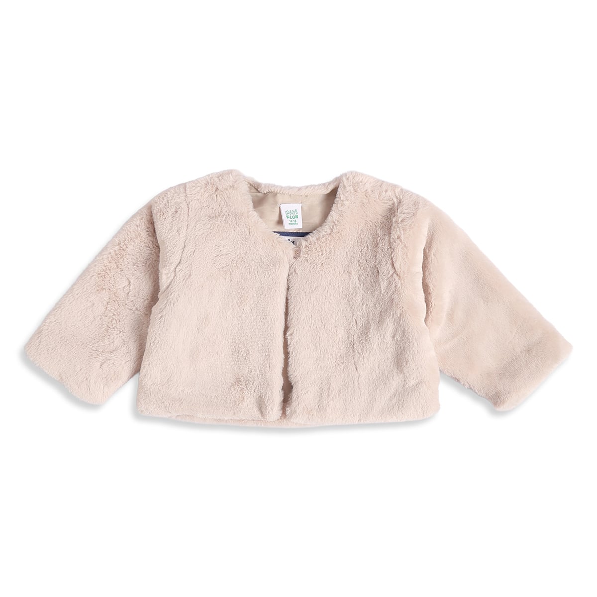 Baby Girls Beige And Gold Shimmer Bow Dress With Faux Fur Shrug  Regular Fit Party Wear