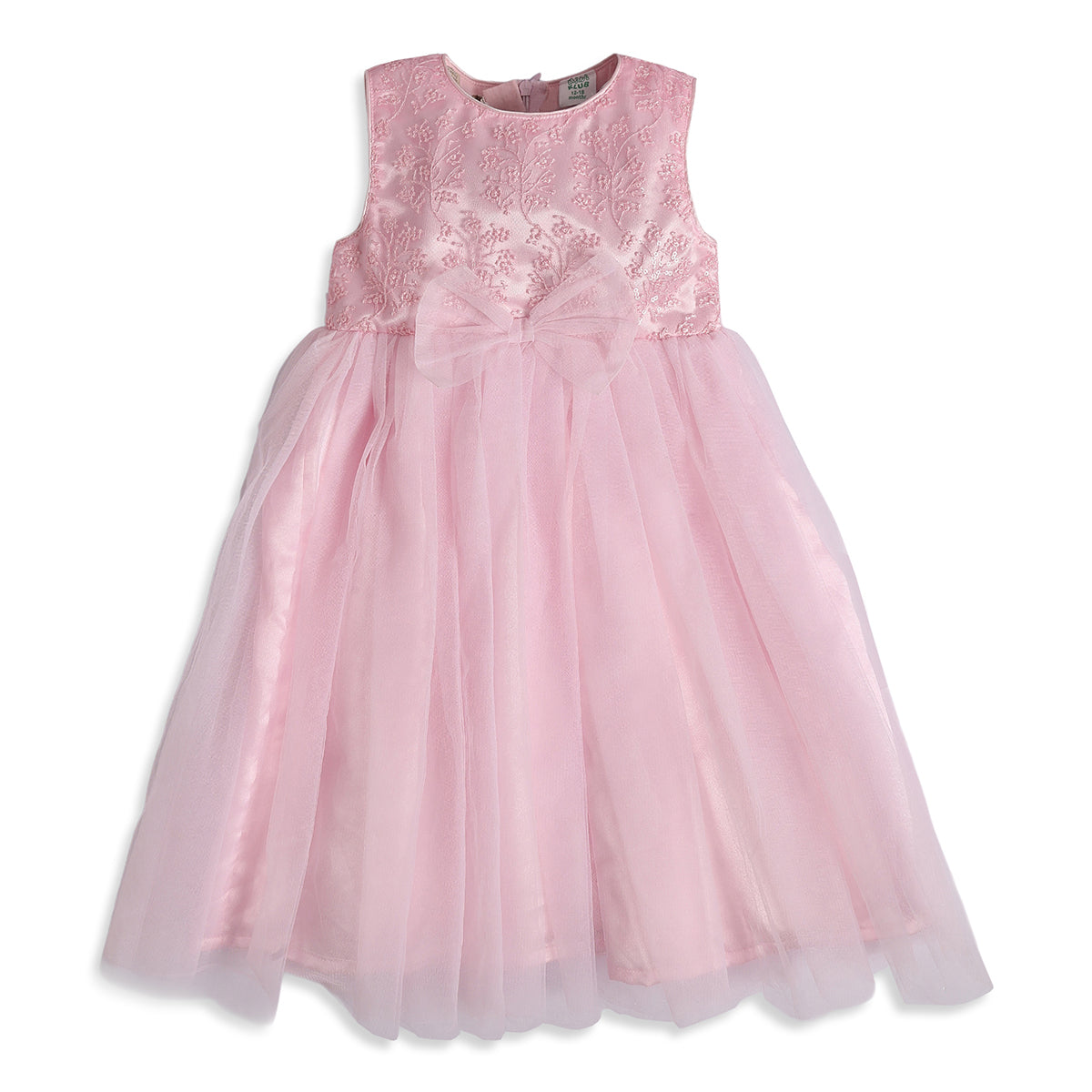 Baby Girls Light Pink Polyester Embroidered Dress Regular Fit Party Wear