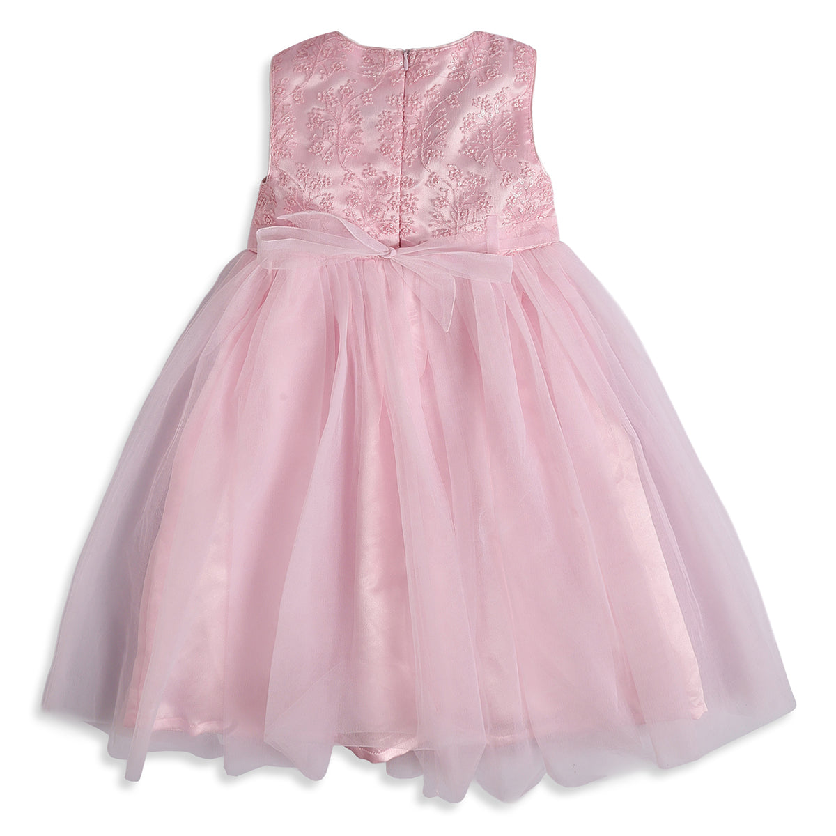 Baby Girls Light Pink Polyester Embroidered Dress Regular Fit Party Wear