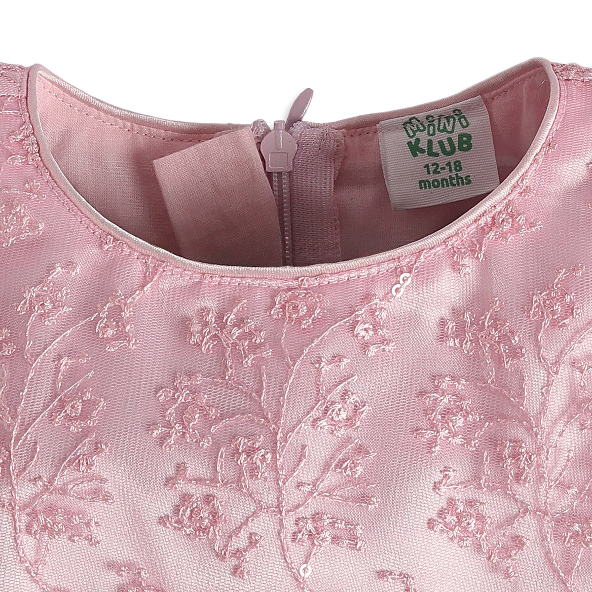 Baby Girls Light Pink Polyester Embroidered Dress Regular Fit Party Wear