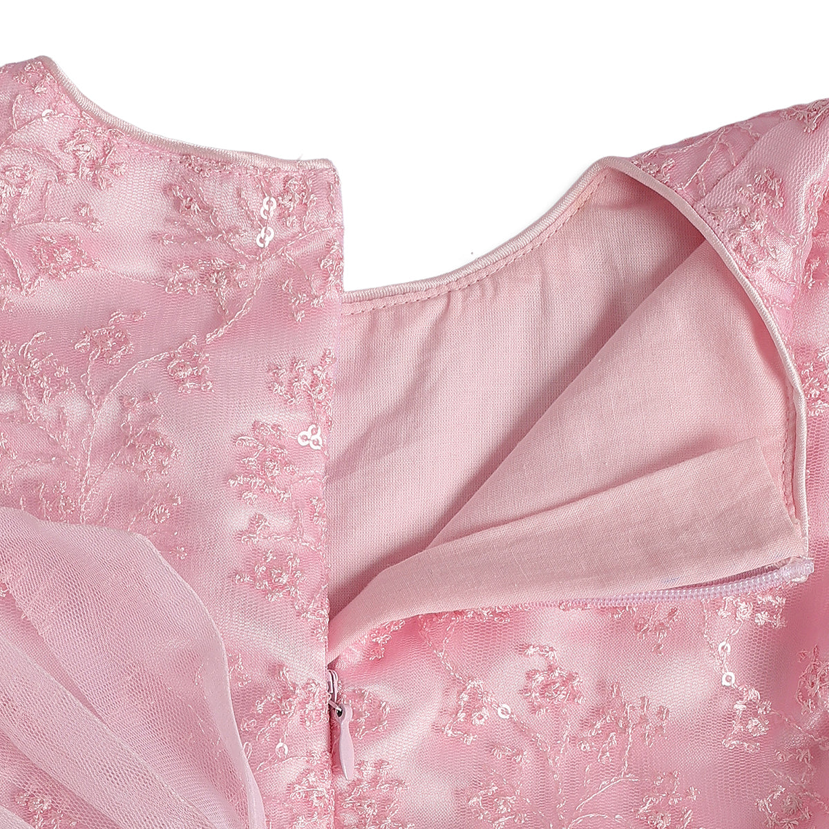Baby Girls Light Pink Polyester Embroidered Dress Regular Fit Party Wear