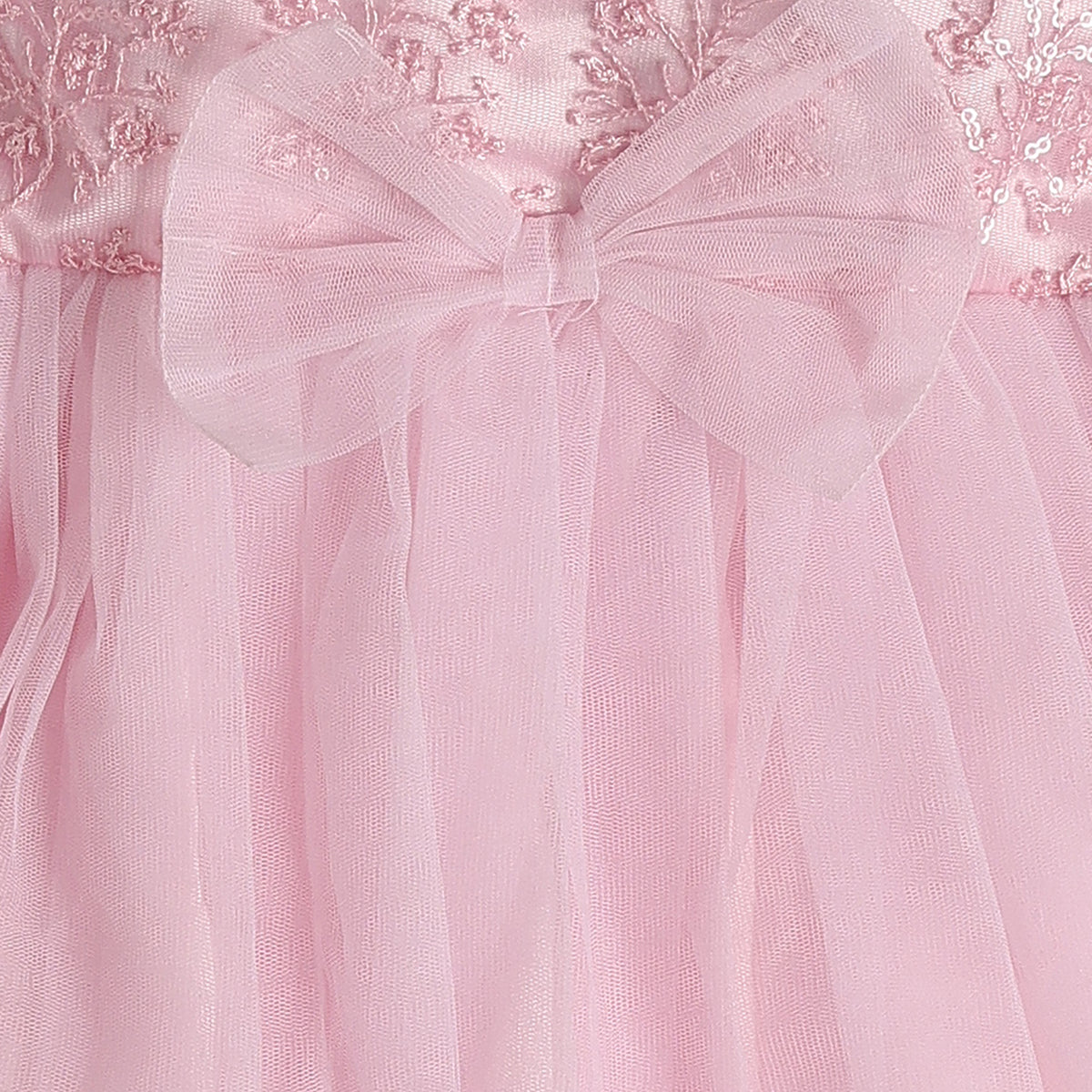 Baby Girls Light Pink Polyester Embroidered Dress Regular Fit Party Wear