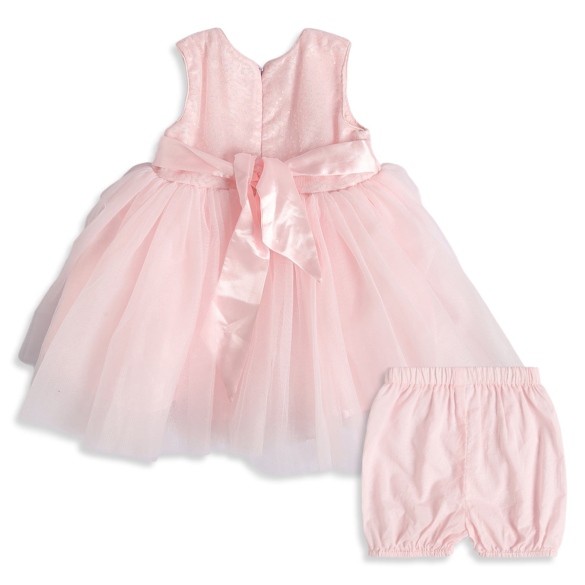 Baby Girls Light Pink Embellished Dress with Bloomers Regular Fit Party Wear