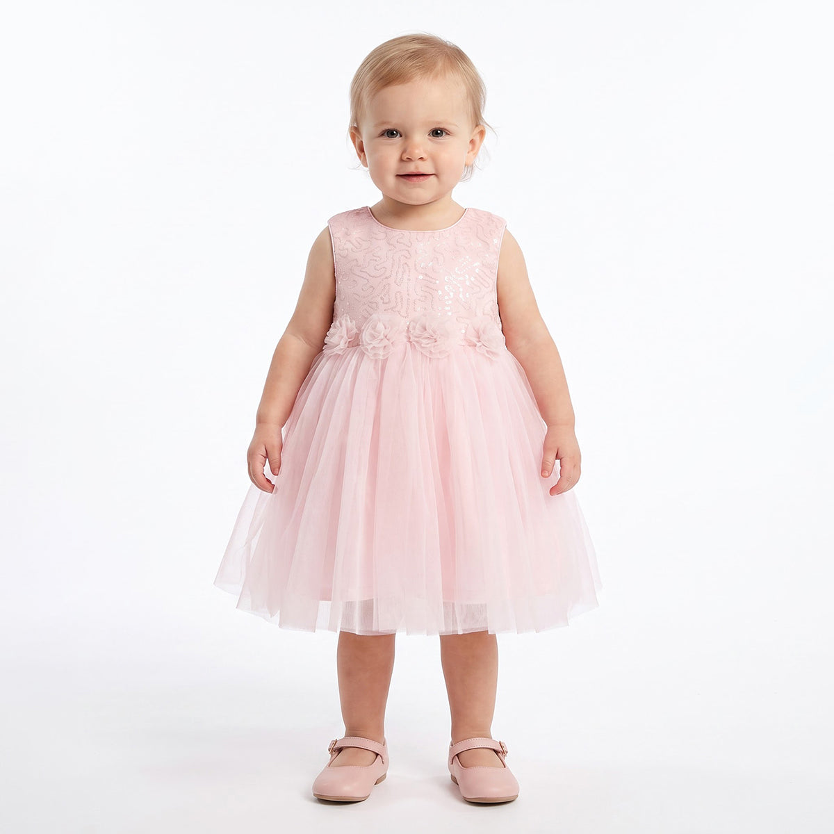 Baby Girls Light Pink Embellished Dress with Bloomers Regular Fit Party Wear