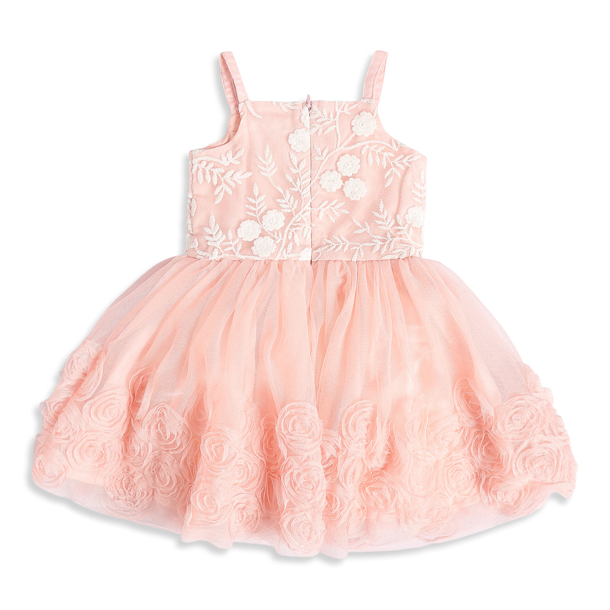 Baby Girls Peach Embroidered Dress with Off-White Shrug Regular Fit Party Wear