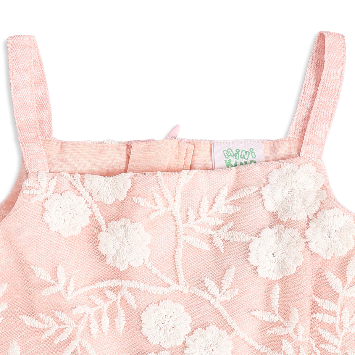 Baby Girls Peach Embroidered Dress with Off-White Shrug Regular Fit Party Wear