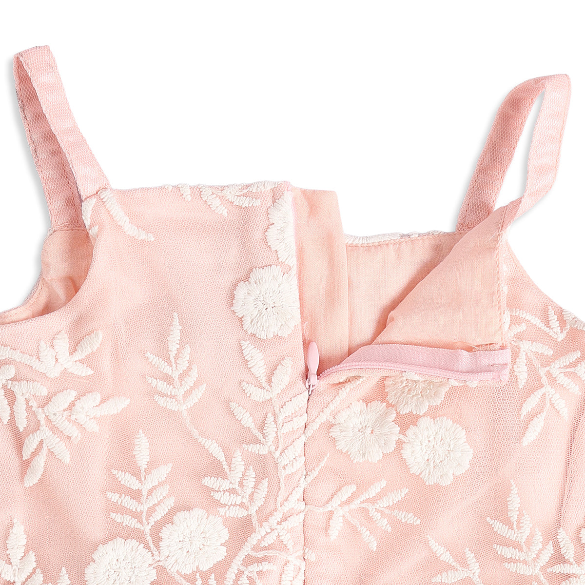Baby Girls Peach Embroidered Dress with Off-White Shrug Regular Fit Party Wear