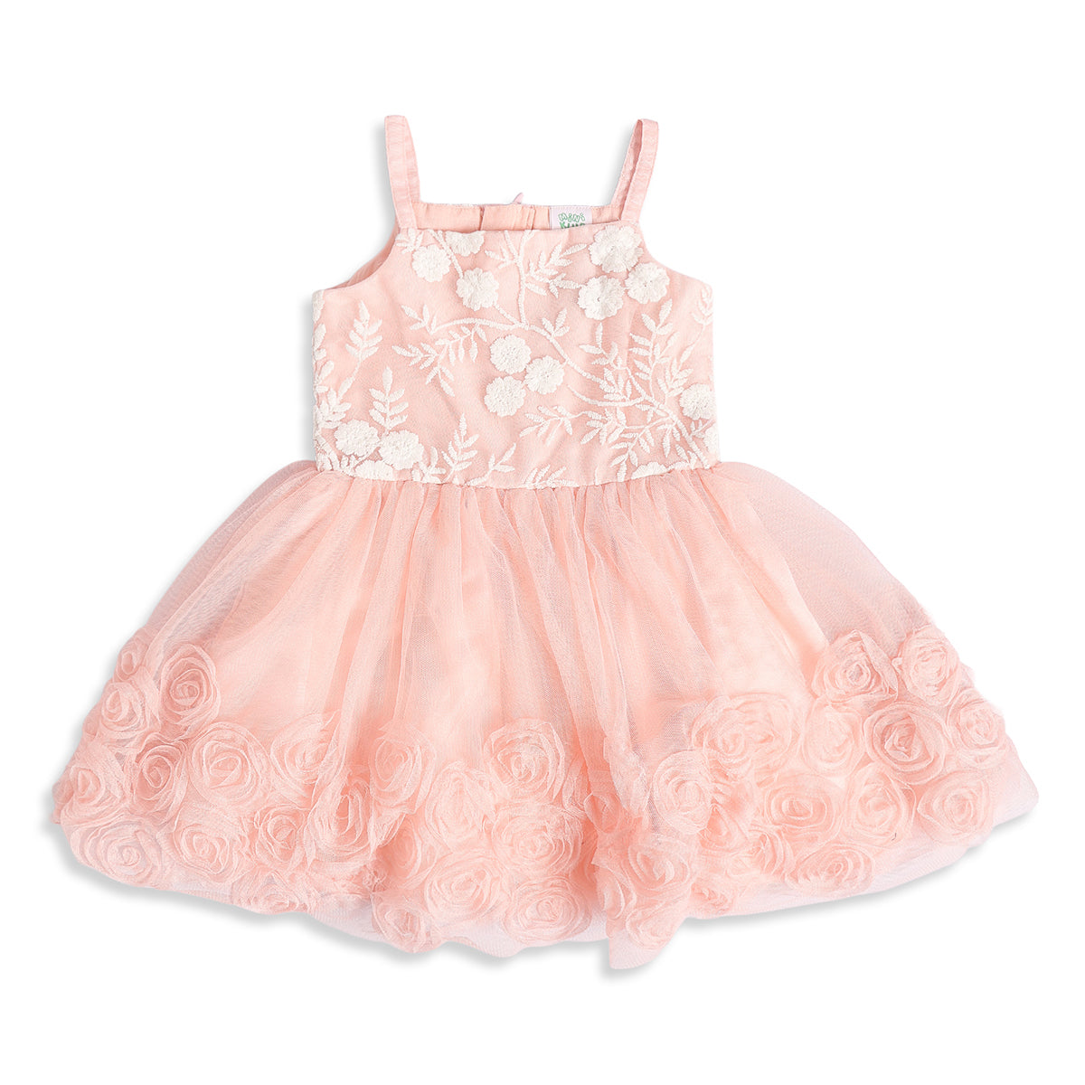 Baby Girls Peach Embroidered Dress with Off-White Shrug Regular Fit Party Wear