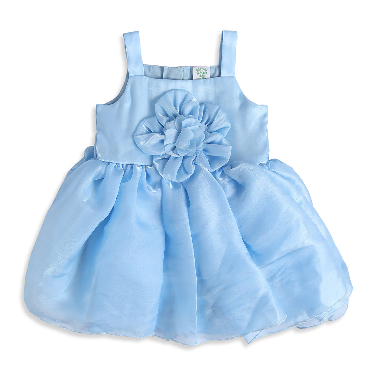 Baby Girls Light Blue Polyester Floral Applique Dress with Bloomers Regular Fit Party Wear