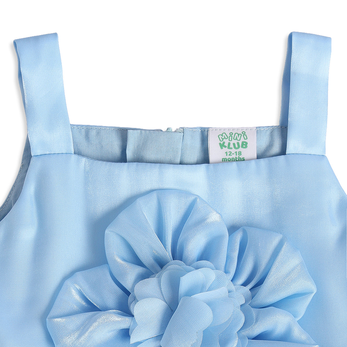 Baby Girls Light Blue Polyester Floral Applique Dress with Bloomers Regular Fit Party Wear