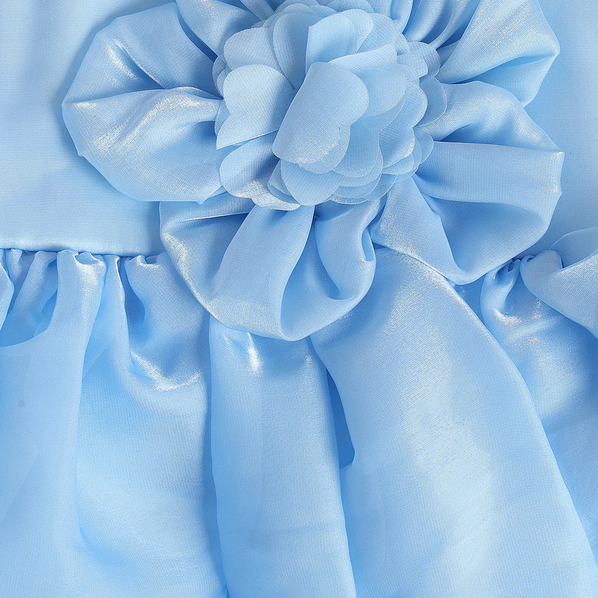 Baby Girls Light Blue Polyester Floral Applique Dress with Bloomers Regular Fit Party Wear